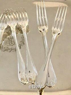 Christofle Antique Empire Malmaison Silverplated Large Forks Set Of 6 Pcs