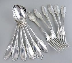 Christofle Antique French Dinner Flatware Set Marie Antoinette silver plate 12Pc
