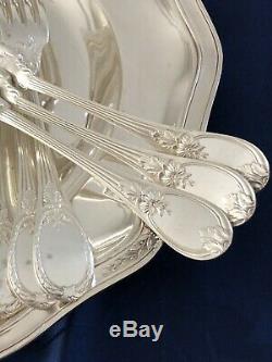 Christofle Antique Silver-plated Rare Trianon Flatware Set For 6 People, 12 Pcs