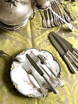 Christofle Chinon Silverplated Flatware Set 49 Pcs 12 People Excellent