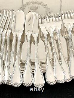 Christofle Crossed Ribbons Silverplated Fish Set 24 Pcs For 12 People