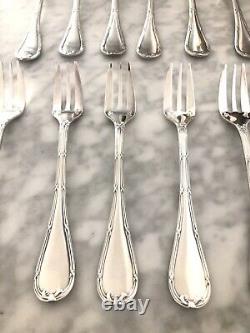 Christofle Crossed Ribbons Silverplated Pastry Dessert Fork Set Excellent