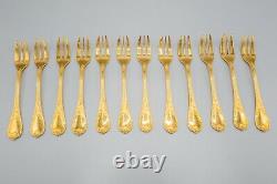 Christofle France Marly Gold Pastry Forks Set of 12 6 1/4 FREE USA SHIPPING