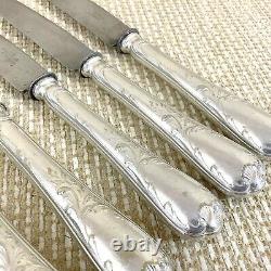 Christofle Marly Cutlery 6 Antique Silver Plated Large Table Knives Old Steel