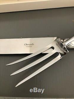 Christofle Marly Silver Plated New Large Carving Knif+fork Set