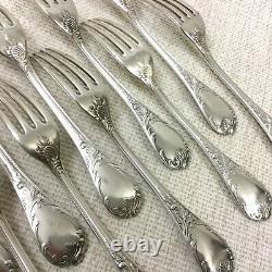 Christofle Marly Silver Plated Table Forks Cutlery Set of 12 French Louis XV