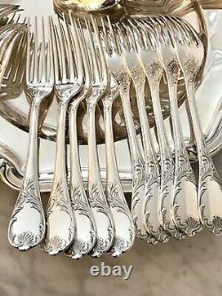 Christofle Marly Silverplated Flatware Set 73 Pc/12 People Excellent In Org Box