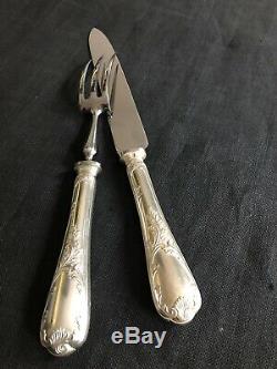 Christofle Marly Silverplated Large Carving Set Fork & Knife Excellent