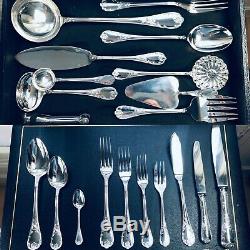 Christofle Marly silver Plate Flatware Set for 12 People + Box 130 Pcs Perfect