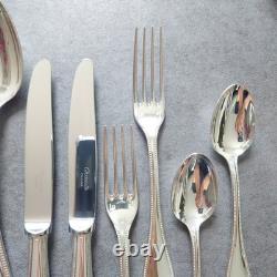 Christofle Perles 12pcs Silverplate Flatware Knife Fork Spoon Excellent
