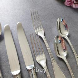 Christofle Perles 12pcs Silverplate Flatware Knife Fork Spoon Excellent