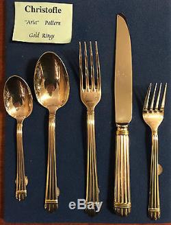 Christofle Silver Flatware Aria 5 pc Place Setting Gold Accents Piece Plate