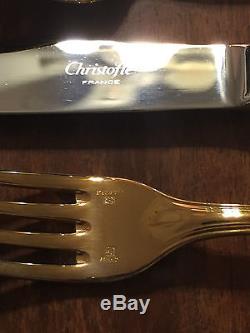 Christofle Silver Spatour Gold Three Piece Set Dinner Fork Knife Oval Soup Spoon