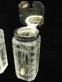Cooper Bros Cut Crystal Cruet Set Silver Basket Salt Pepper Oil Vinegar Footed