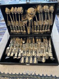 Davco Silver Rose Pattern Gold Plated Flatware In Case Unused