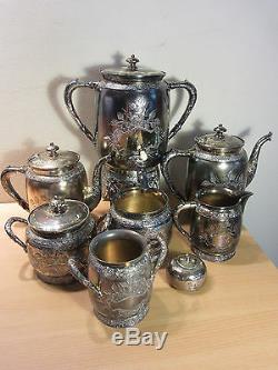 Eastlake Victorian 1880s Large Quadruple Silver Plate 10pc Tea Service Set #3030