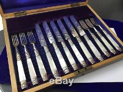 Edwardian Set Silver Plated & Mother Of Pearl (mop) Fruit Knives & Forks Cutlery