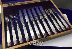 Edwardian Set Silver Plated & Mother Of Pearl (mop) Fruit Knives & Forks Cutlery