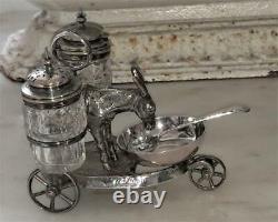 Enchanting Antique Novelty Silver Plate & Crystal Donkey with Paniers Cruet Set