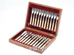 English Silver Boxed set of Fish Knives and Forks with Bone Handles/ Antique