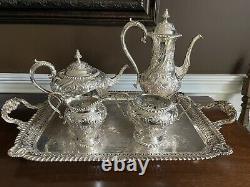 English Silverplated Tea Set Tray Coffee Pot Teapot Sheffield Reproduction
