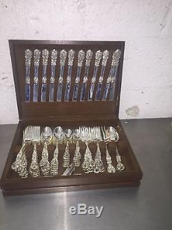 FB ROGERS FRENCH ROSE FLATWARE SET for 12 in CHEST + 4 SERVING PIECES