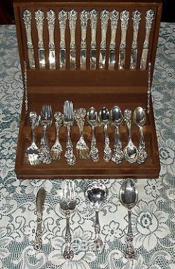 F. B Rogers FRENCH ROSE Flatware Set for 12 with Chest 64 pieces Excellent Condton