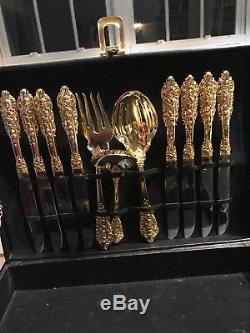 F. B. Rogers & Sons Grande Antique 44 piece Gold plated Flatware Set and chest NEW