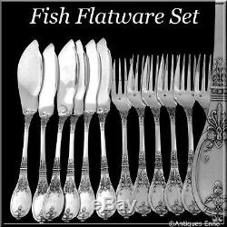 Fabulous French Silverplate Fish Flatware Set 12 pc Louis XVI pattern