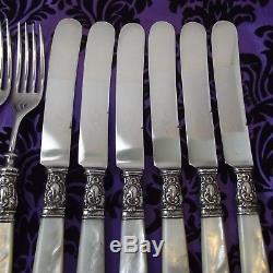 Fancy Wm A Rogers Mother of Pearl Handle 12 Pc Flatware Set withSterling Ferrules