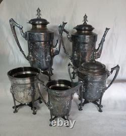 Five Piece Antique Silver Plated Tea Set Victorian Easthetic Engraved Taunton