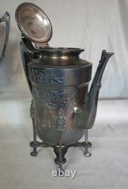 Five Piece Antique Silver Plated Tea Set Victorian Easthetic Engraved Taunton