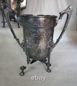 Five Piece Antique Silver Plated Tea Set Victorian Easthetic Engraved Taunton