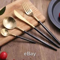 Flatware Service GOLD Black Handles Cutlery Set for 6 STAINLESS Steel 24 piece