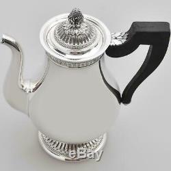 French Christofle Malmaison Silver Plated Tea Coffee Pots Set Tray Ebony Handles