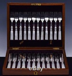 GORGEOUSc1890 VICTORIAN 24pc MOTHER OF PEARL & SILVER PLATE LUNCHEON CUTLERY SET
