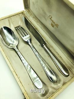 Genuine Vintage Christofle Paris France Travel Set Knife Spoon Fork Original Box