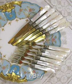 Gilt & Mother of Pearl Handle Fruit Set 6 withBox 6 5/8L