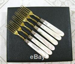 Gilt & Mother of Pearl Handle Fruit Set 6 withBox 6 5/8L