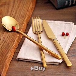 Gold Flatware Service Cutlery Set for 6 STAINLESS Steel GOLD PLATED Lot 24 piece