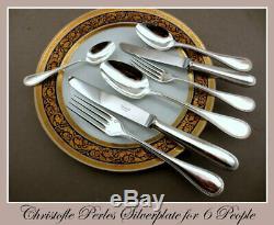 Gorgeous Christofle Perles Silverplated Flatware 6 Place Setting 42 Pieces