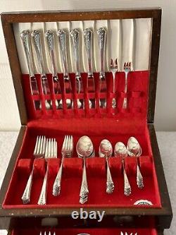 Holmes And Edwards Inlaid Flatware Set Of 56 Rose Silverplate With Chest Case