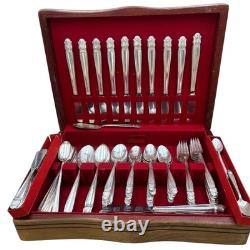 Holmes & Edwards Danish Princess Inlaid Silver Plate Flatware 103 Pieces & Case