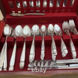 Holmes & Edwards Danish Princess Inlaid Silver Plate Flatware 103 Pieces & Case