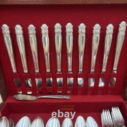 Holmes & Edwards Danish Princess Inlaid Silver Plate Flatware 103 Pieces & Case