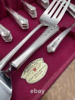 Holmes & Edwards inlaid silverplate flatware set for 12 With serving pieces + Box