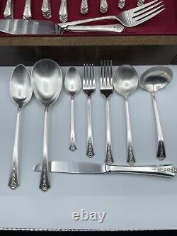 Holmes & Edwards inlaid silverplate flatware set for 12 With serving pieces + Box