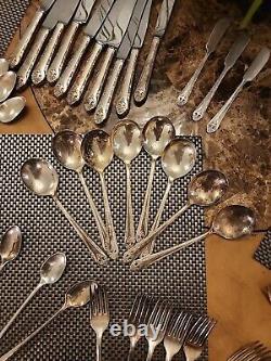 Holmes and Edwards Lovely Lady inlaid silverplate 68 piece flatware lot