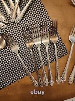 Holmes and Edwards Lovely Lady inlaid silverplate 68 piece flatware lot