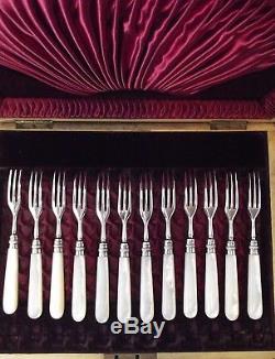 James Deakin 24 Pc Mother of Pearl Handled FRUIT Flatware Set withWood Chest
